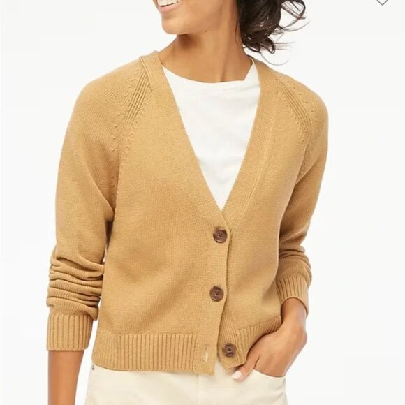 J. Crew Camel Cotton Blend V-Neck Cardigan Sweater/NWT/XL - Picture 2 of 9